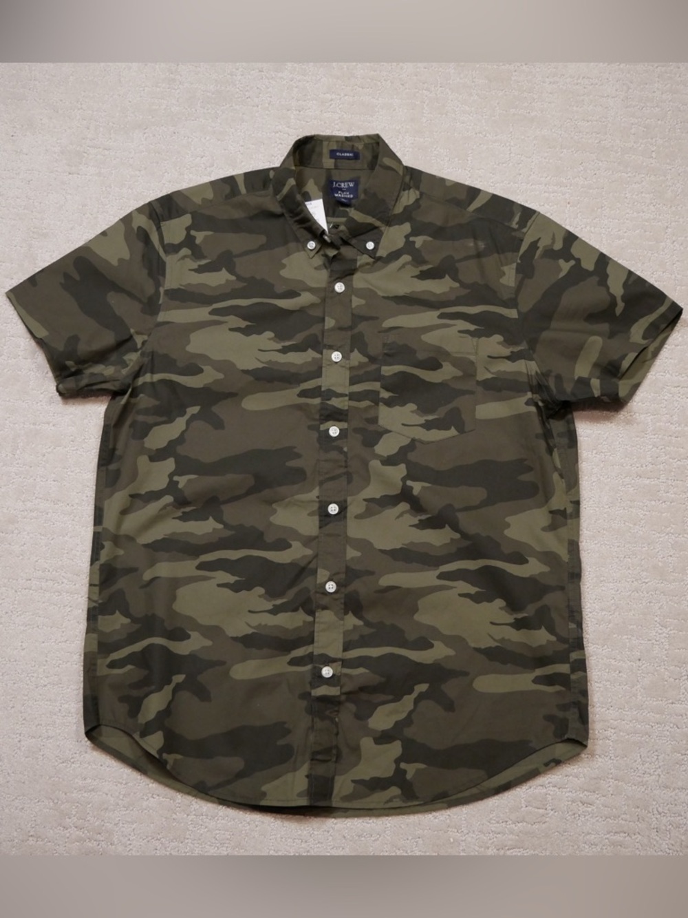J.Crew Mens Camo Flex Washed‎ Short Sleeve Button Down Shirt AP630 Green M NEW